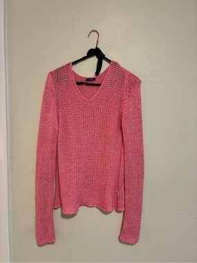 Malo Pink V-Neck Open Knit Sweater